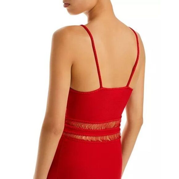 Cult Gaia Women's Red Kiki Knit Sleeveless Fringe Hem Midi Dress Size Large NWOT - Picture 2 of 11